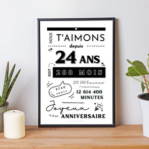 Affiche 24 ans - Carte 24ème anniversaire - Décoration de fête d'anniversaire par Les Petits PDF