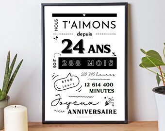 Póster 24 años - Tarjeta de cumpleaños número 24 - Decoración fiesta de cumpleaños de Les Petits PDF