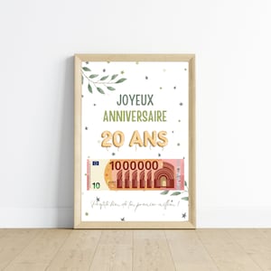 Regalo de dinero para el 20 cumpleaños, tu primer millón, póster con mensaje sorpresa para ofrecer entradas - Decoración de pared