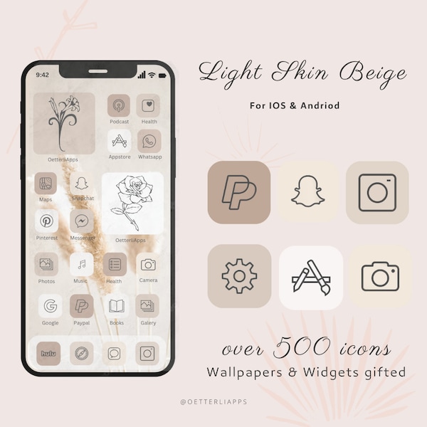 Light Skin Beige iPhone Icon Set | 500 Icons with Wallpapers and Widgets | 500 Icons 4 aeshetic beige Colors | minimalistic Widgets