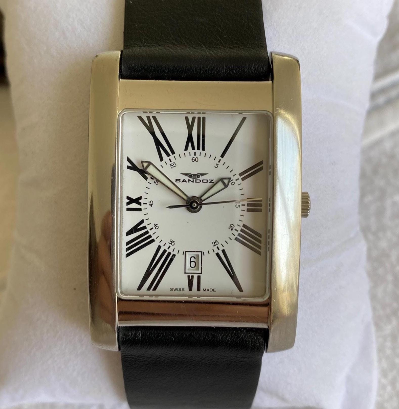 SANDOZ 機械式腕時計　レクタンギュラ　ローマン Sandoz Tank Swiss Rectangular Watch Roman Numerals Quartz Date
