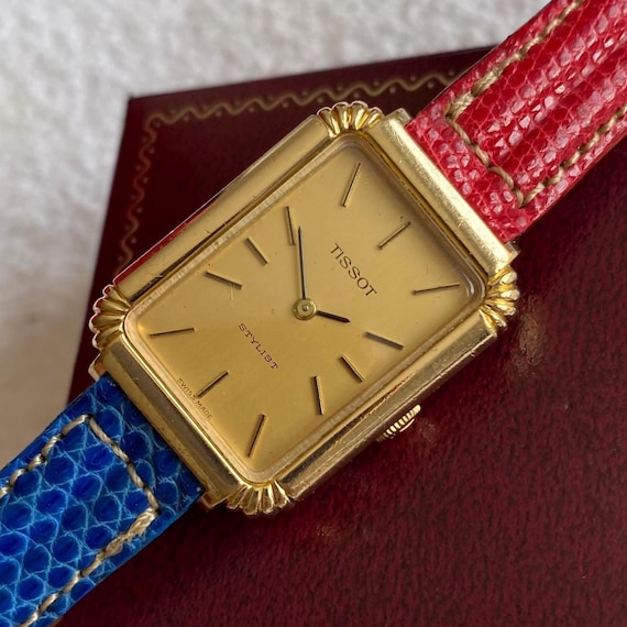 Vintage Tissot tank 腕時計 タンク ローマン文字盤 Vintage Tissot Stylist Tank Watch Gold Plated Manual Wind, Red