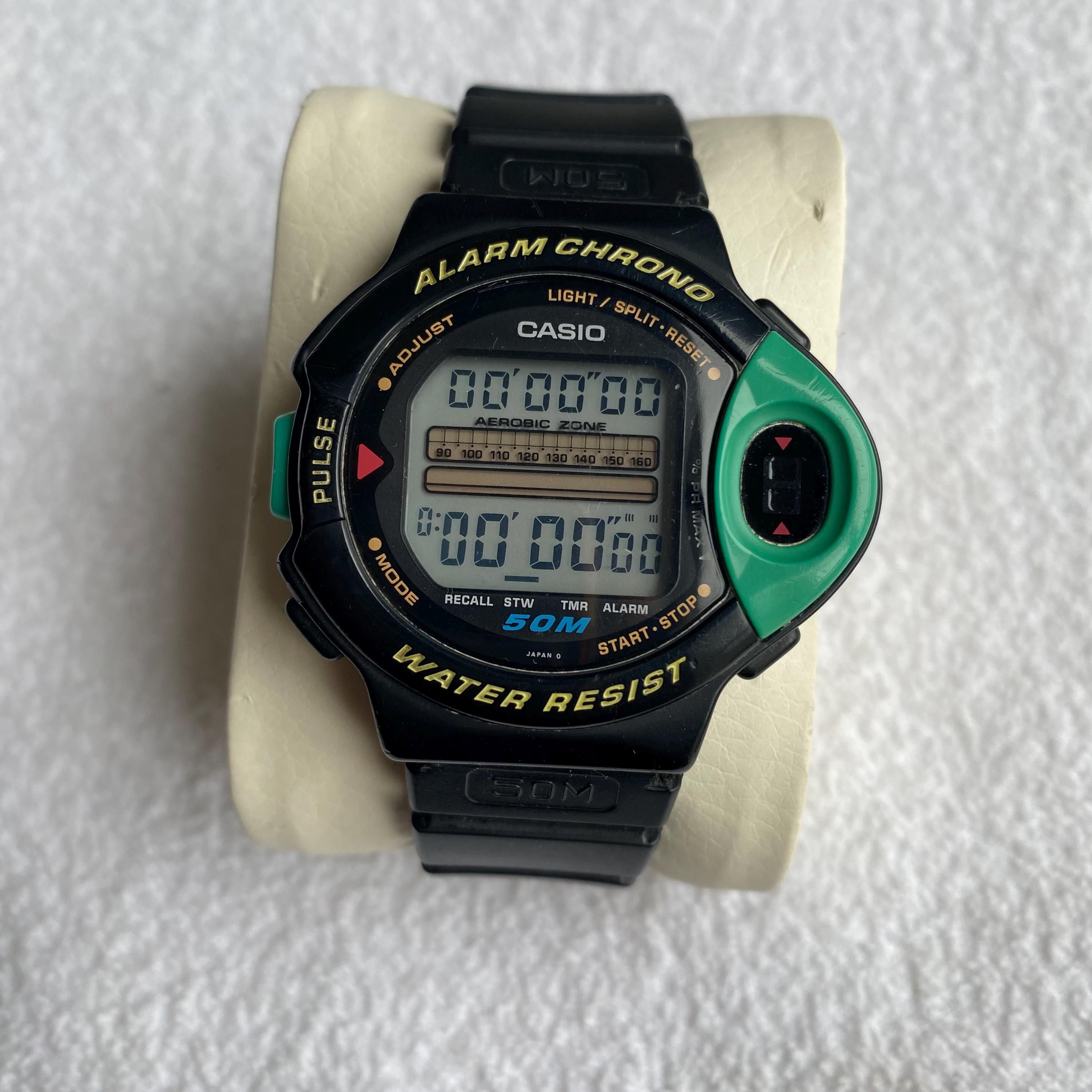 Vintage 90s Casio JP-200W Digital Watch: Pulse Sensor, 50M Water