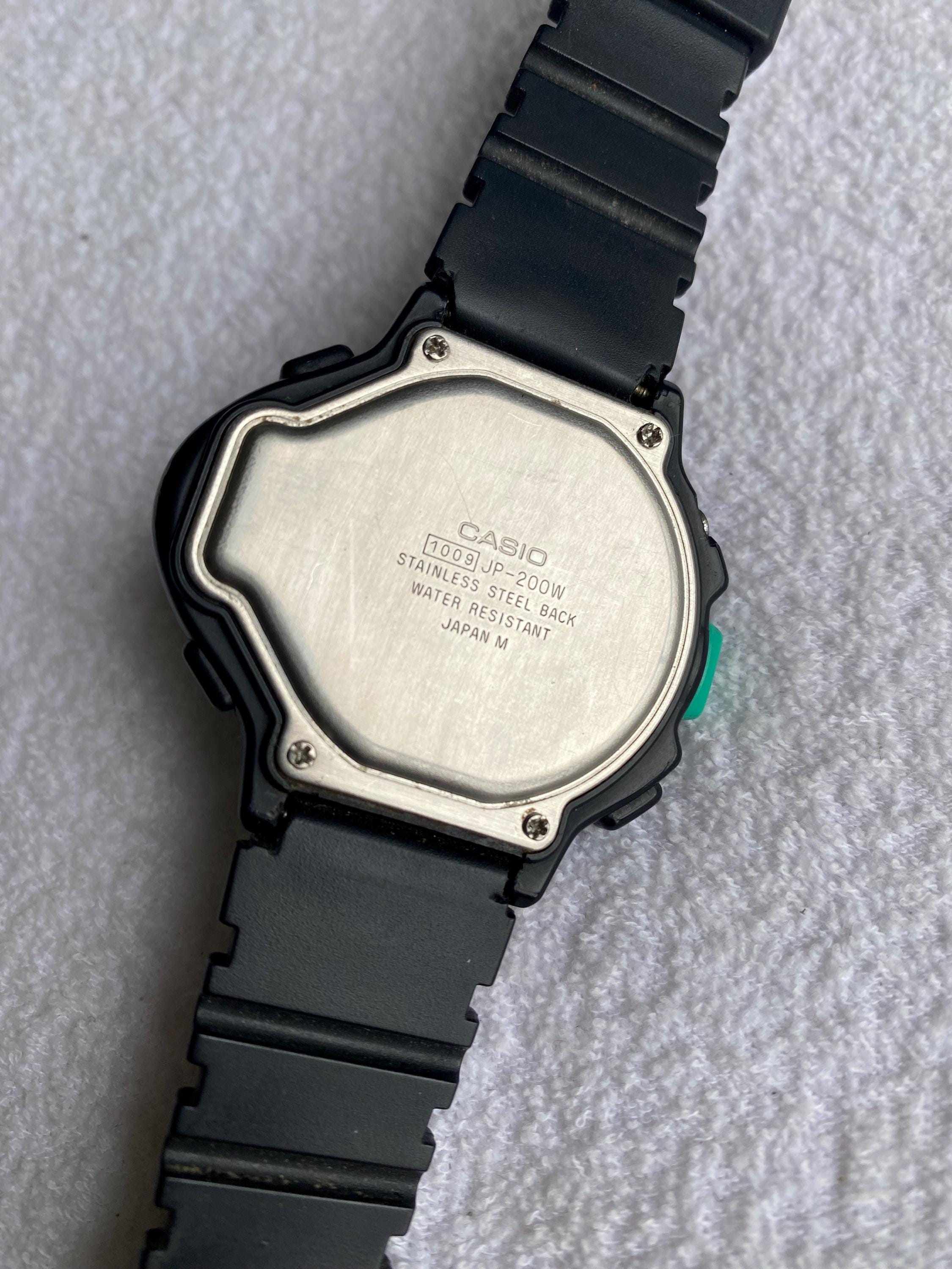 Vintage Casio JP-200W Digital Watch: 90s Sport Pulse Sensor Chrono
