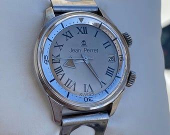 Jean Perret Supercompressorhorloge 36 mm Swiss Vintage Dual Crown Diver-kast voor verzamelaars