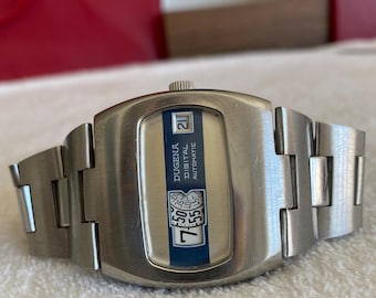 Jump Hour Dugena Digital Automatic Watch 38mm Original Stainless Steel Retro Mechanical Vintage 1970s