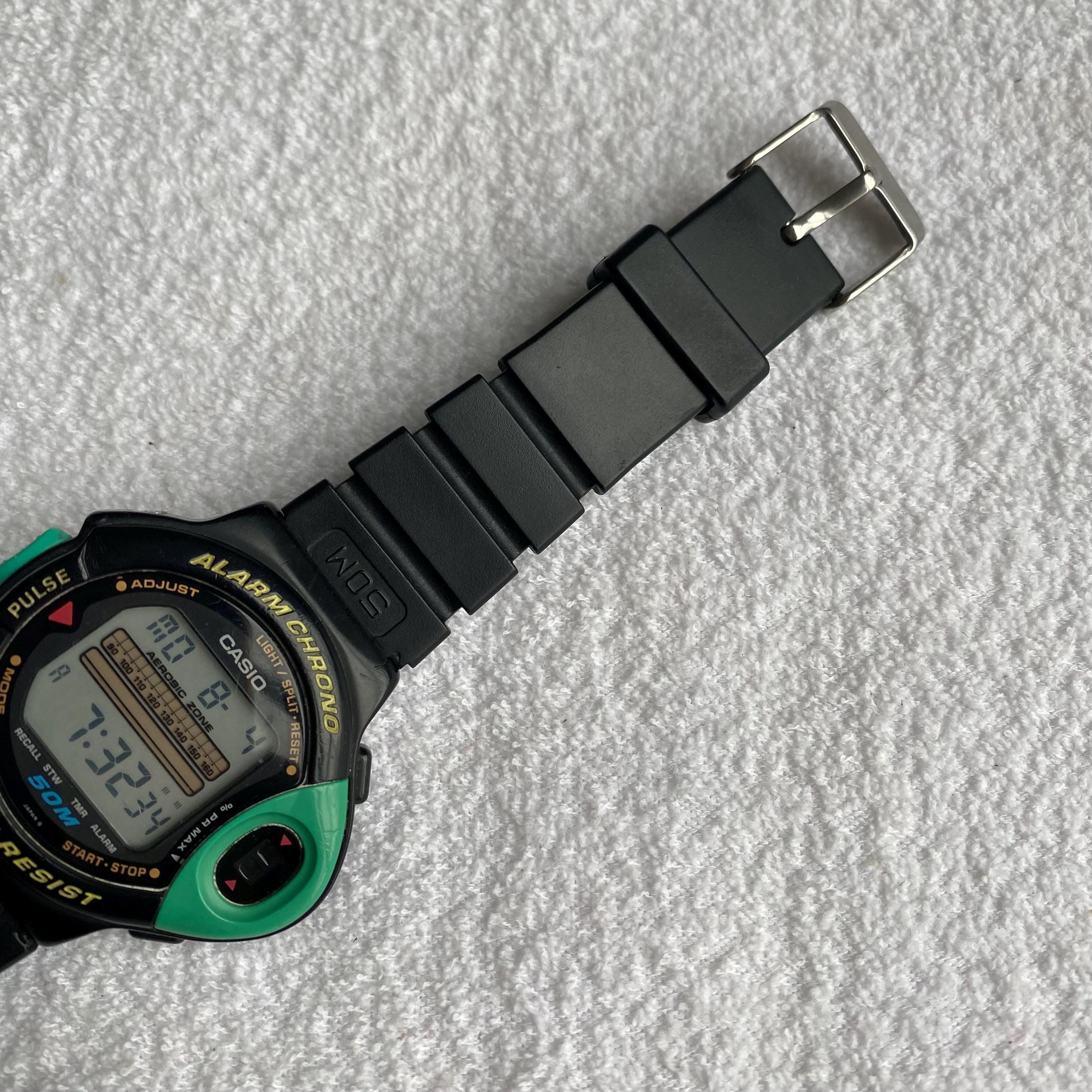 Vintage Casio JP-200W Digital Watch: 90s Sport Pulse Sensor Chrono