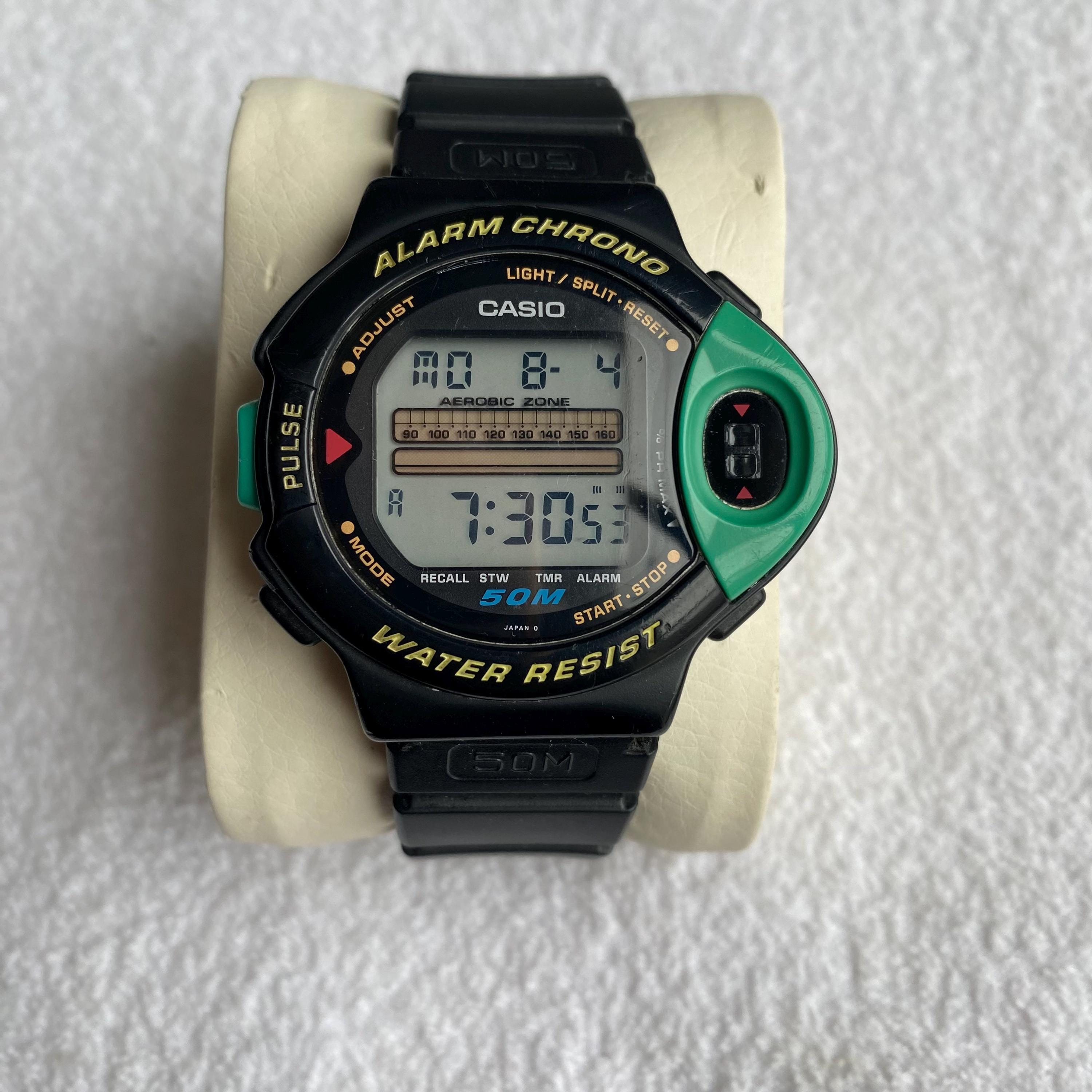 Vintage 90s Casio JP-200W Digital Watch: Pulse Sensor, 50M Water
