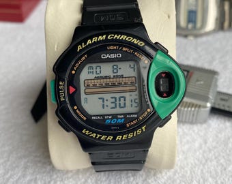 Reloj digital Casio JP-200W vintage, deportivo, de los años 90, con sensor de pulso, alarma, cronógrafo, resistente al agua hasta 50 m, regalo retro.