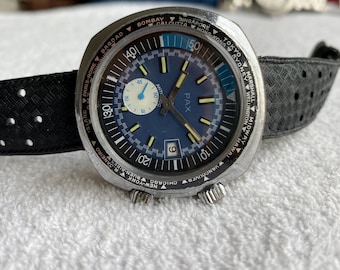 Vintage PAX Compressor Taucher GMT blaues Zifferblatt Weltzeit Super Compressor Uhr