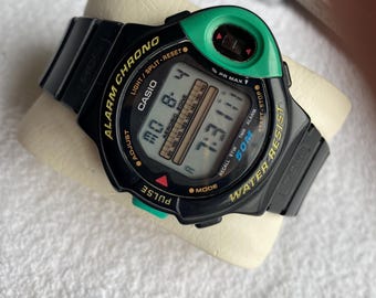 Vintage Casio JP-200W Digital Watch: 90s Sport Pulse Sensor Chrono