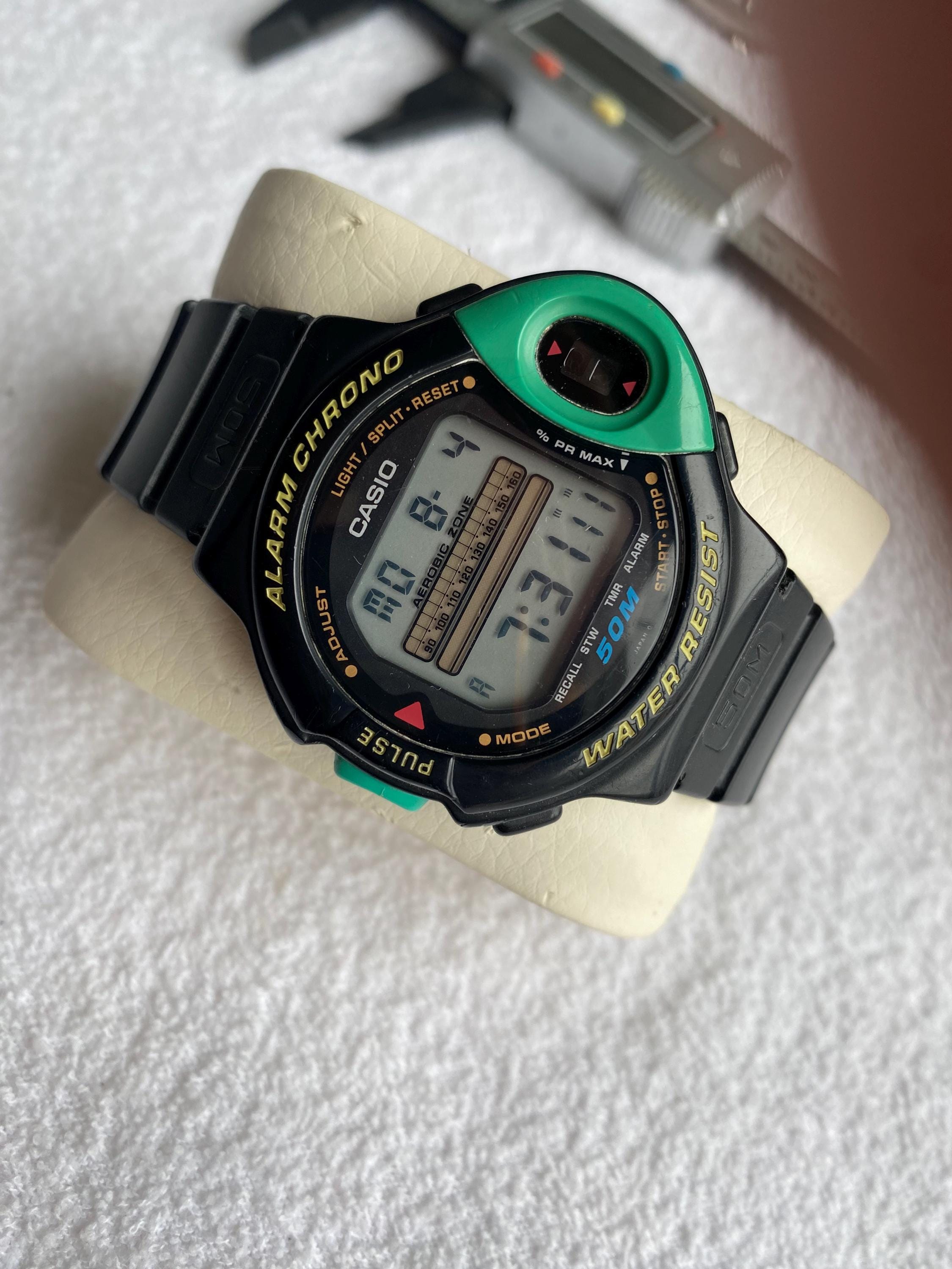 Vintage 90s Casio JP-200W Digital Watch: Pulse Sensor, 50M Water