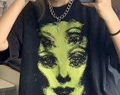 Black Unisex Green Face T-Shirt, gothic fashion, gothic tshirt, gothic shirt, graphic tshirt, green tshirt,