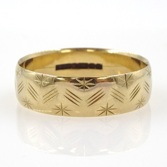 Vintage 9ct gold patterned wedding band ring, UK size… - Gem