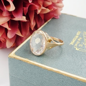 Antique 9ct rose gold Natural Rock Crystal Quartz ring, UK size M