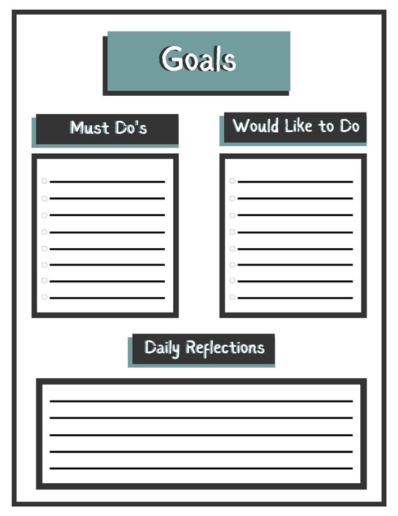 Printable Daily Goal Planner W/ Reflections Basic Design - Etsy
