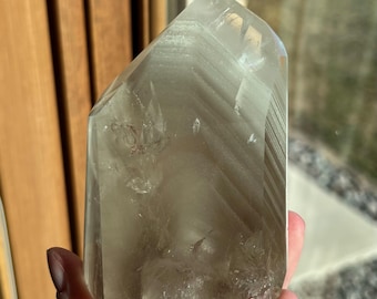 Phantom Quartz Tower XL Crystal Tower Statement Piece Garden Quartz Tower with Phantoms