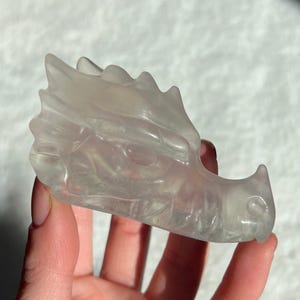 Pastel Yttrium Lavender Fluorite Dragon Head Skull Crystal Dragon Carving Gift for Crystal Lover Dragon Lover Gift
