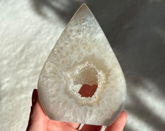 Druzy Quartz in Agate Flame Gift for Crystal Lover Desk Crystal Metaphysical Crystals Crystal Flame