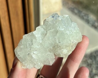 Apophyllite on White Calcite Crystal Cluster Raw Natural Crystal