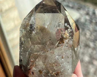 Smokey Quartz and Garden Quartz Crystal Point with Gold Rutile Inclusions, Crystal Tower, Rutilated Smokey Garden Quartz, Phantom Quartz