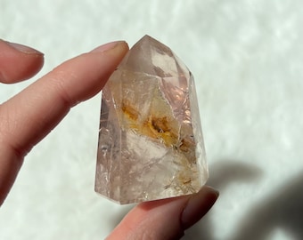Rose Quartz Golden Healer Tower High Quality Crystal Tower Crystal Gift for Crystal Lover Gift Crystal Tower Crystal Hematoid Quartz Tower