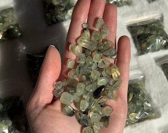 Prehnite with Epidote Chip Bag Crystal Chip Crystal Mini Tumble Crystal Gridding Gift for Crystal Lover Metaphysical Prehnite in Epidote