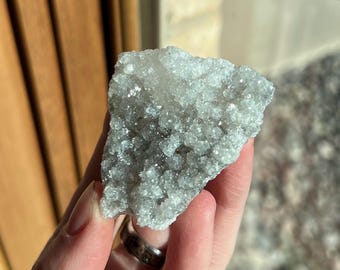 Apophyllite on White and Grey Druzy Chalcedony Crystal Cluster Natural Raw Crystal Mineral
