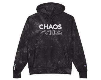 Sudadera con capucha Tie Dye para gamers, sudadera pesada Chaos & Vibes, sudadera con capucha Gacha bordada para gamers, regalo acogedor para streamers, sudadera con capucha unisex para gamers