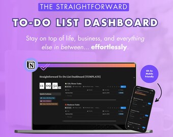 Notion To-Do List Template | Daily Task Planner for Life, Business and More | Simple Dashboard for Solopreneurs & Busy Professionals