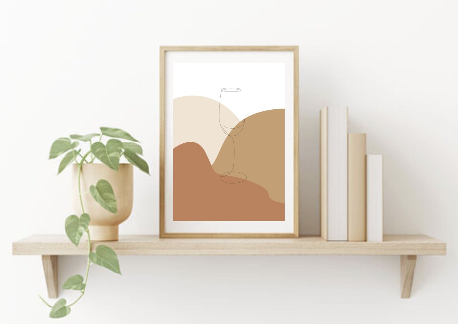 Minimalist Wine Glass Wall Prints, Modern Minimalist, Terracotta Tones