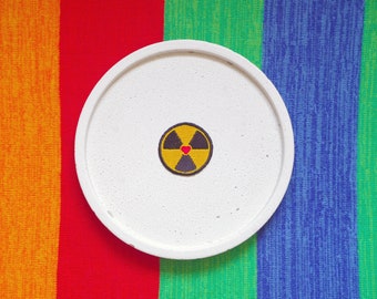 Hazard sign LOVE RADIATION patch, positivity, original design, machine embroidered, eye cathing, heart shape, spread love, iron-on