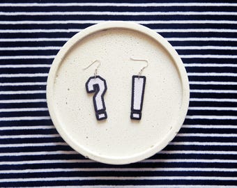 Earrings QUESTION EXCLAMATION MARKS original design, machine embroidered, interesting accessories, emoticons hair accessories
