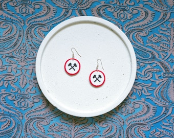 Prohibited road sign earrings WORKING DAYS, original design, glow-in-the-dark, machine embroidered, punk fashion, interesting accessory