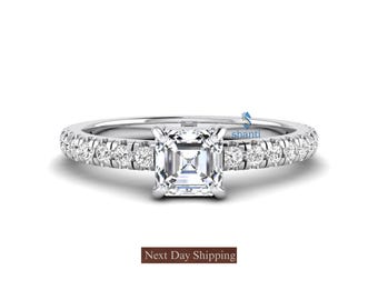 0.80TCW (0.50CT G/SI1) GIA Certified Sq.Emerald Cut Natural Diamond Engagement Ring, 14K Gold Minimalist Ring For Wedding Anniversary Gift