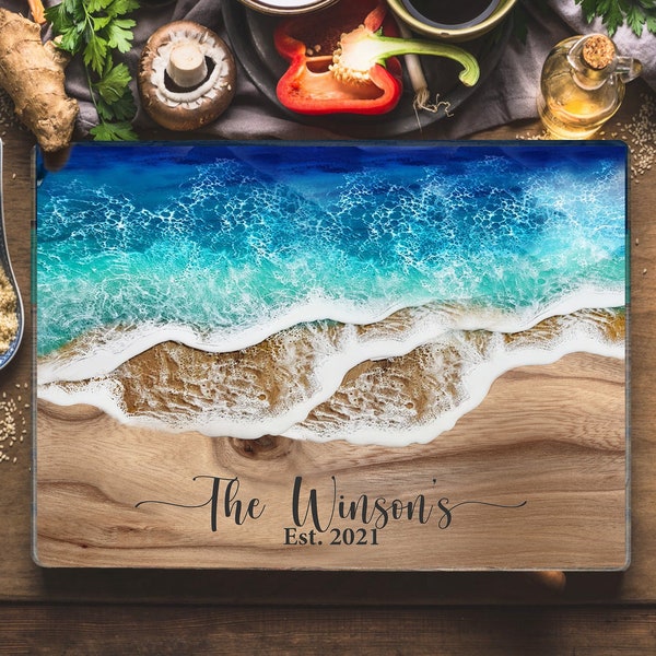 Personalized Cutting Board Mothers Day Gift Ideas From Daughter Mom Gifts from Kids Custom Charcuterie Board Box Ocean Grandma Gift for Mom