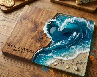 Personalized Wedding Gift for Couple Glass Charcuterie Board, Epoxy Resin Wood Look Custom Cutting Board Engagement Gift Bridal Shower Gift