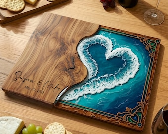 Personalized Wedding Gift for Couple Glass Charcuterie Board, Epoxy Resin Wood Look Custom Cutting Board Engagement Gift Bridal Shower Gift