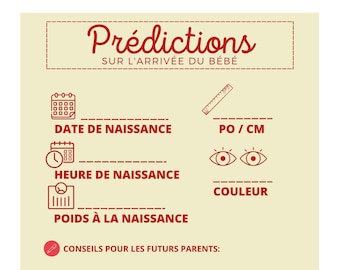 jeu prédictions Carton prédiction shower de bébé en français Naissance de bébé,Fête prénatale Jeux pour shower de bébé baby shower games