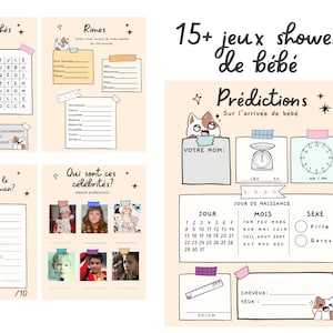 jeux carton prédictions baby shower en français à imprimer pdf, bébé, grossesse, famille, jeux bébé shower gender reveal games french