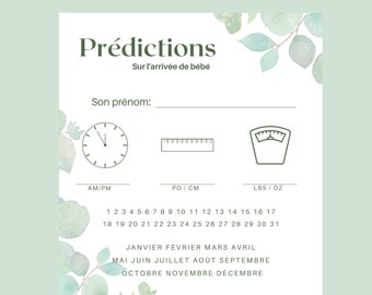 jeu prédictions Carton prédiction shower de bébé en français Naissance de bébé,Fête prénatale Jeux pour shower de bébé baby shower games