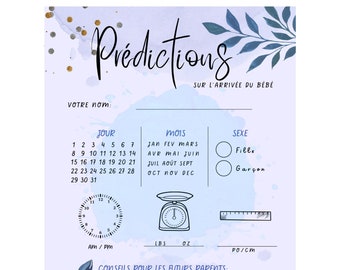 jeu pronostici Carton prédiction shower de bébé en français Naissance de bébé,Fête prénatale Jeux pour shower de bébé giochi baby shower
