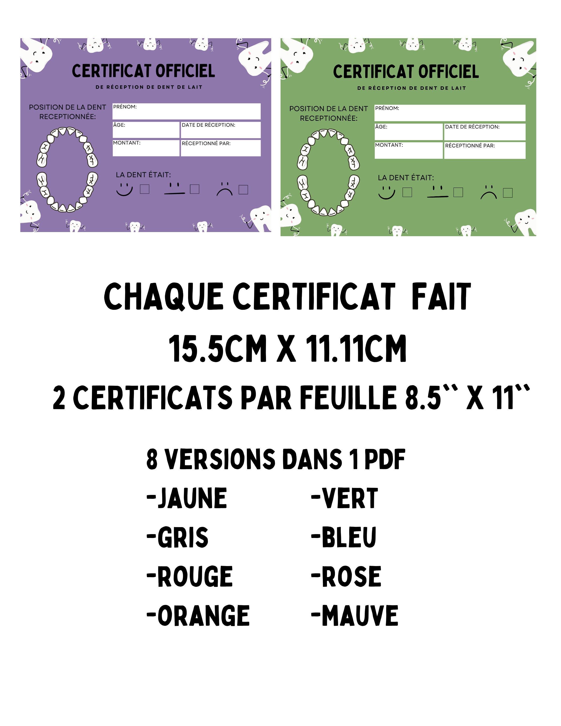 La Fée Des Dents Reçu Certificat Officiel Perte De Dents Pour Enfants ...