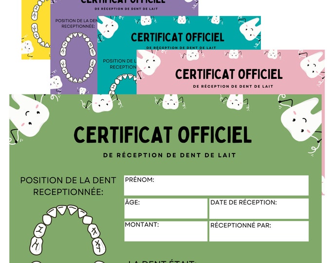 La Fée Des Dents Reçu Certificat Officiel Perte De Dents Pour Enfants ...
