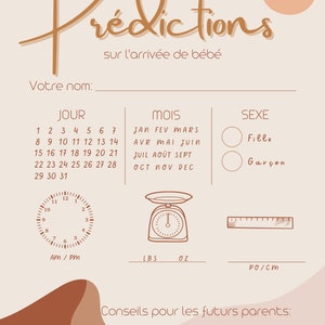 12 jeux carton prédictions baby shower en français à imprimer pdf, bébé, grossesse, famille, jeux bébé shower gender reveal games french image 5