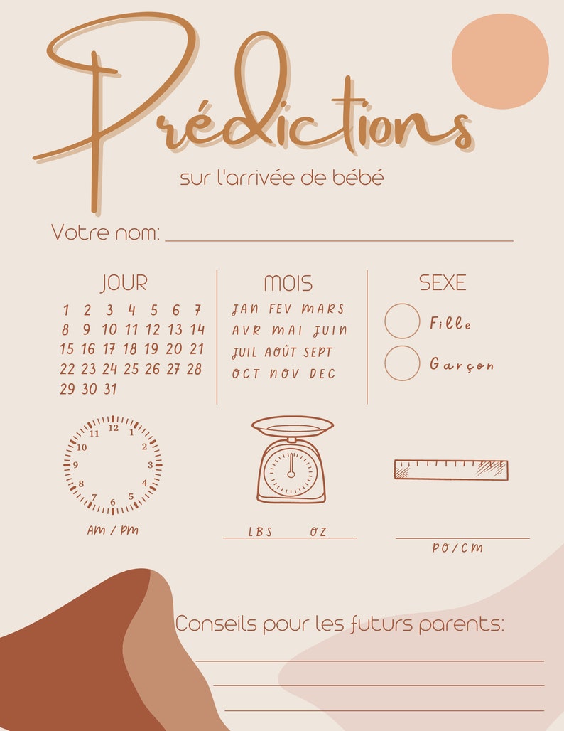 12 jeux carton prédictions baby shower en français à imprimer pdf, bébé, grossesse, famille, jeux bébé shower gender reveal games french image 5