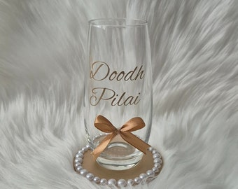 Wedding glass personalised | Doodh pilai glass | Decorative coaster & glass | Doodh pilai rasam traditional milk glass set | Shaadi | Baraat