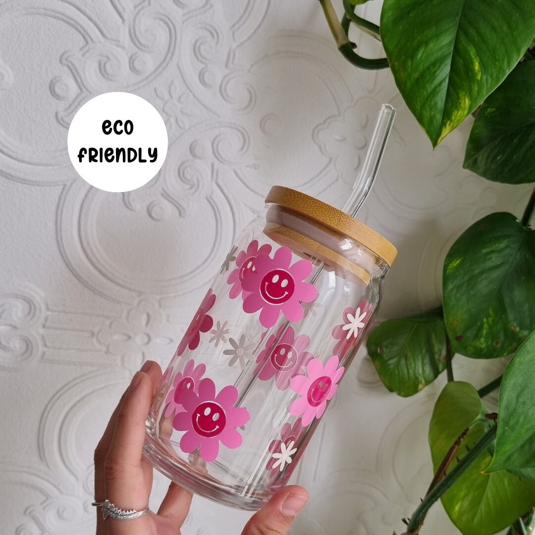 Daisy Cup Can Glass Flower Gift Iced Coffee Glass Flower Etsy UK