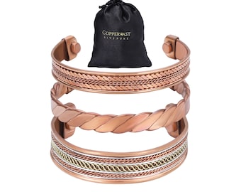 Pure Copper Bracelets for Men and Women: Set of 3 Magnetic