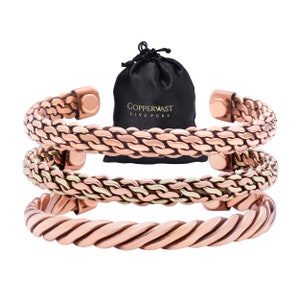 Copper Bracelets for Men- Set of 3 | Handmade 100% Copper | Natural Relief for Joint Pain and Arthritis | Gift Bag
